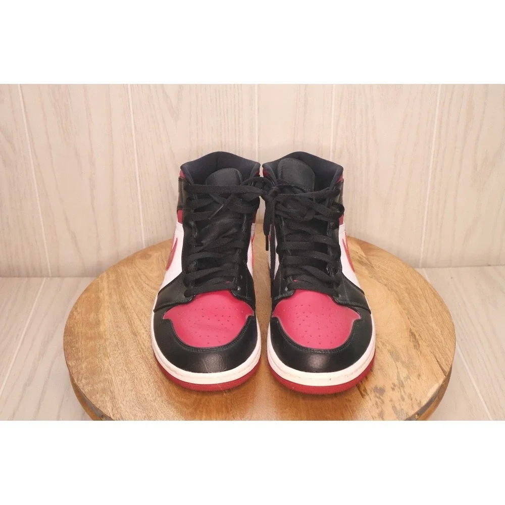 Nike Air Jordan 1 Mid Bred Toe Mens Basketball Shoes Black Red White